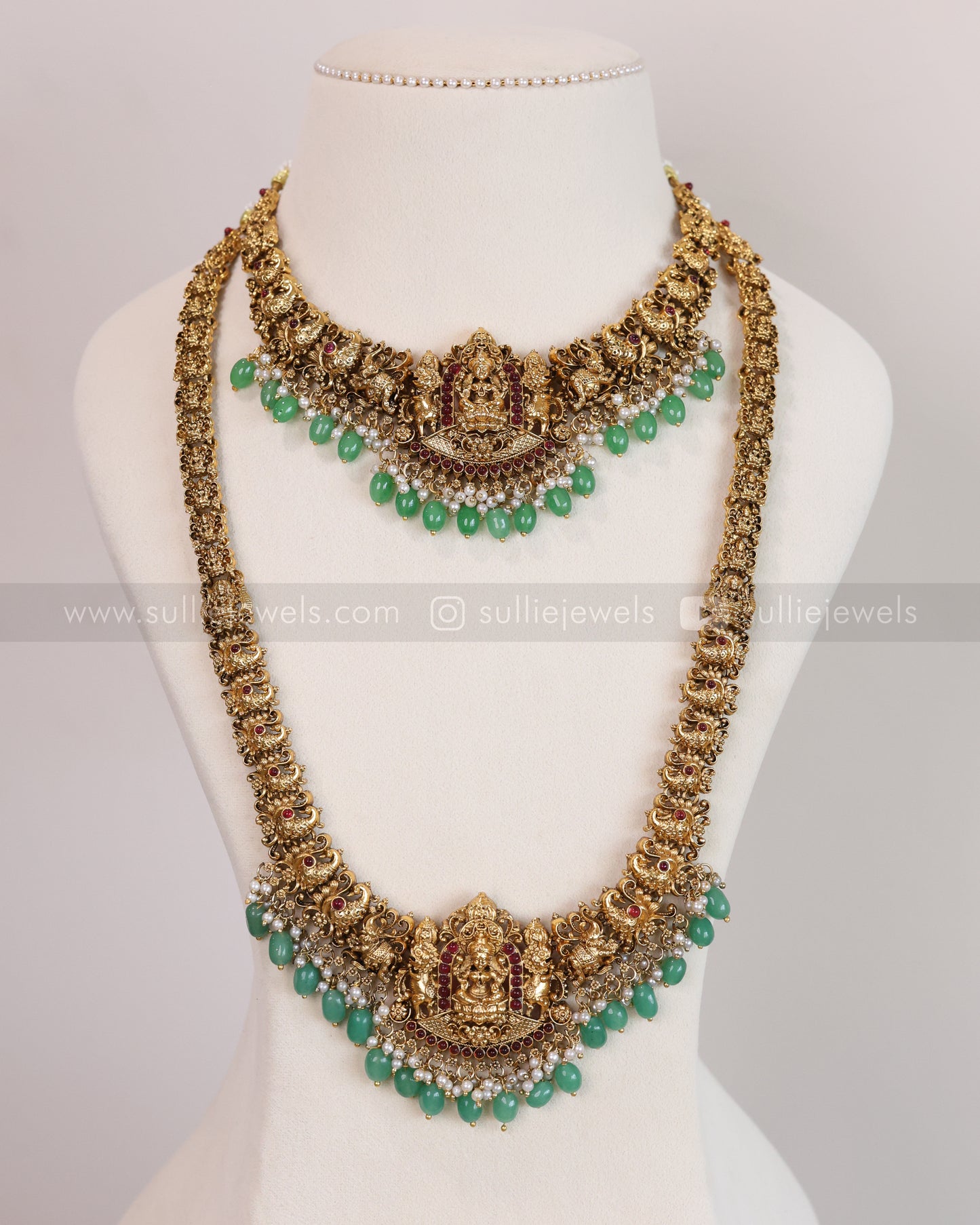 843 - Sullie Basic - Lakshmi Elephant Bridal Mint Beads Combo ( 3 piece )