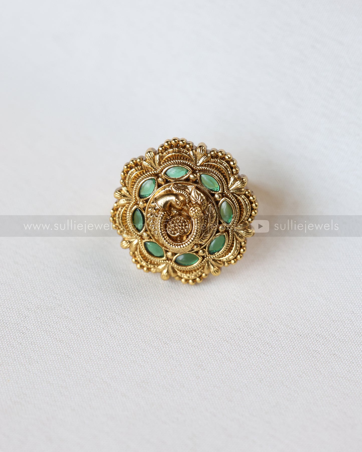 R24 - Green 3D Peacock Premium Adjustable Ring
