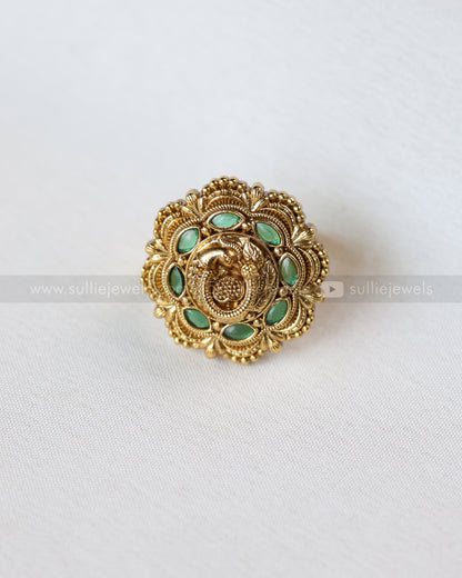 R24 - Green 3D Peacock Premium Adjustable Ring