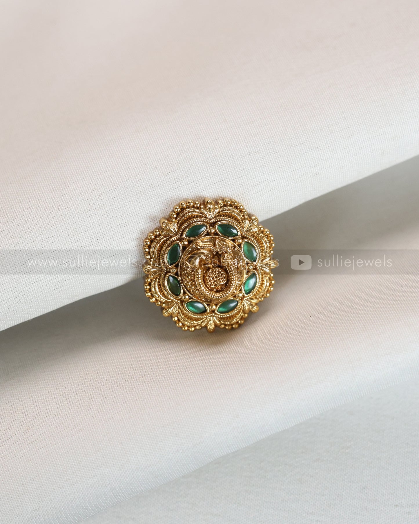 R24 - Green 3D Peacock Premium Adjustable Ring