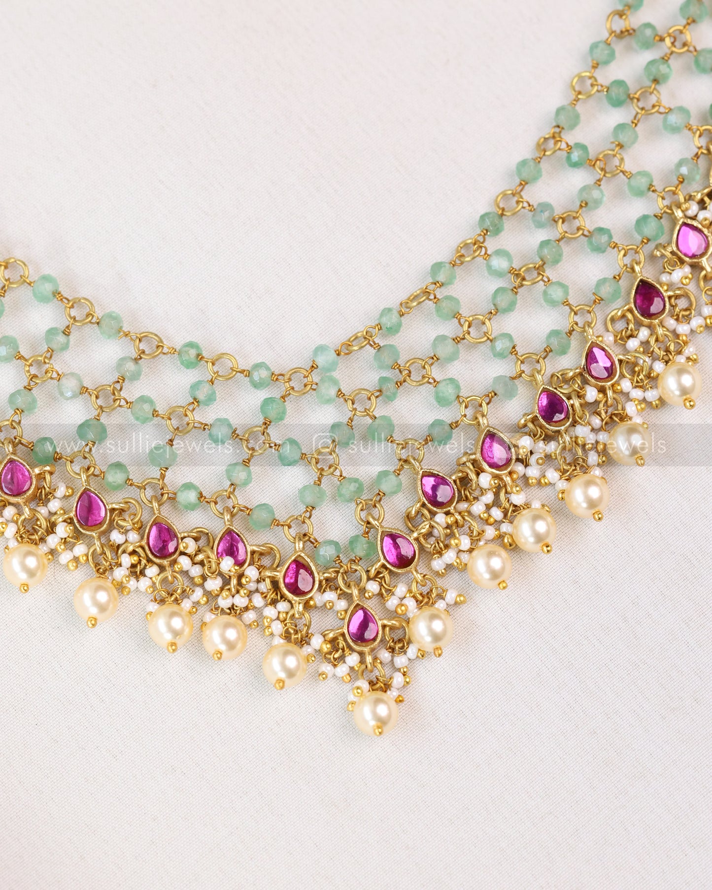 3632 - Jadau Kemp Premium Onyx Layered Haaram with Pearls