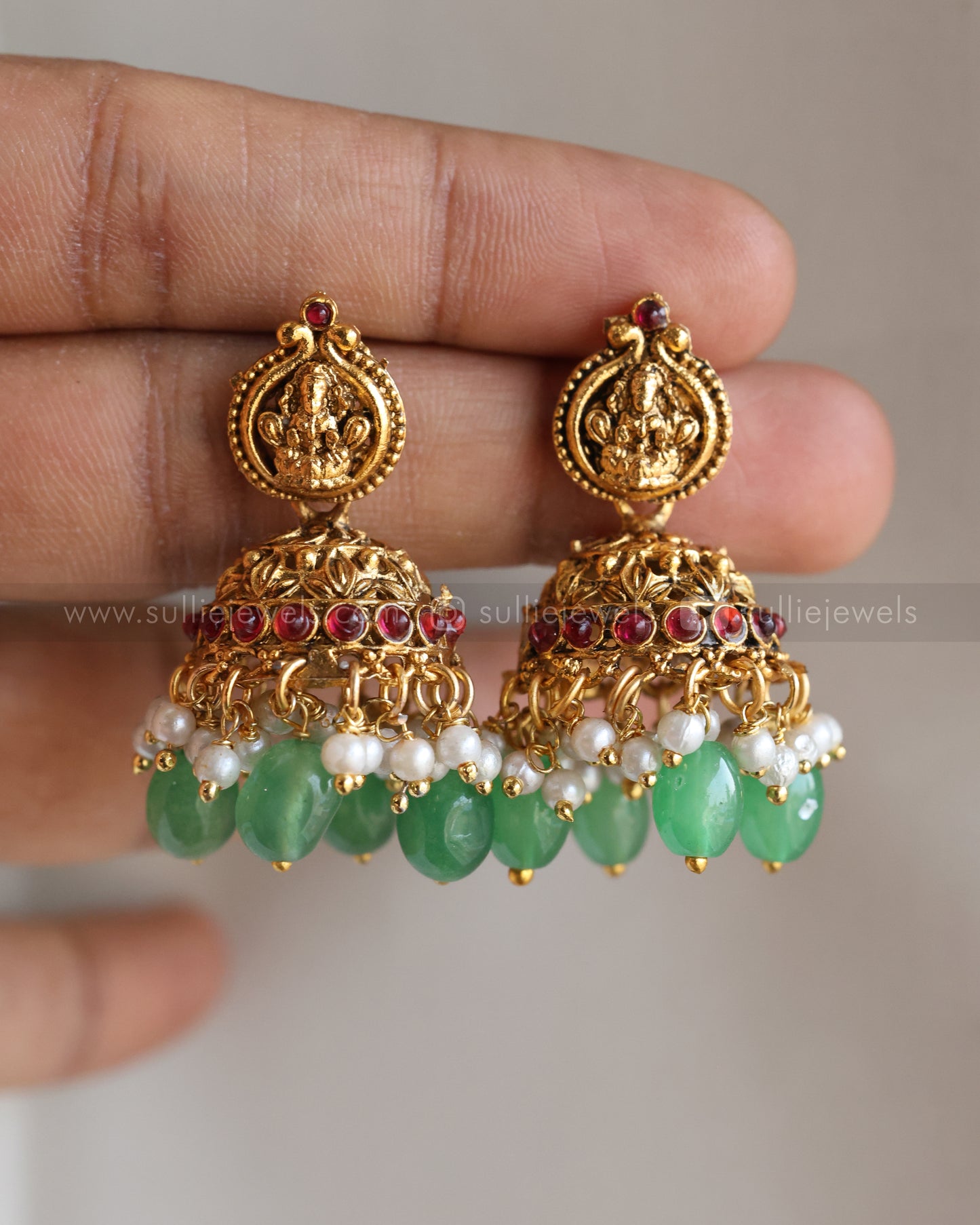 843 - Sullie Basic - Lakshmi Elephant Bridal Mint Beads Combo ( 3 piece )