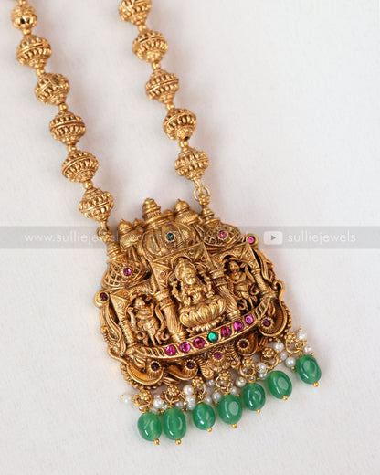 6036 - Lakshmi Copper Gold Green Beads Pendant Chain with Jhumka