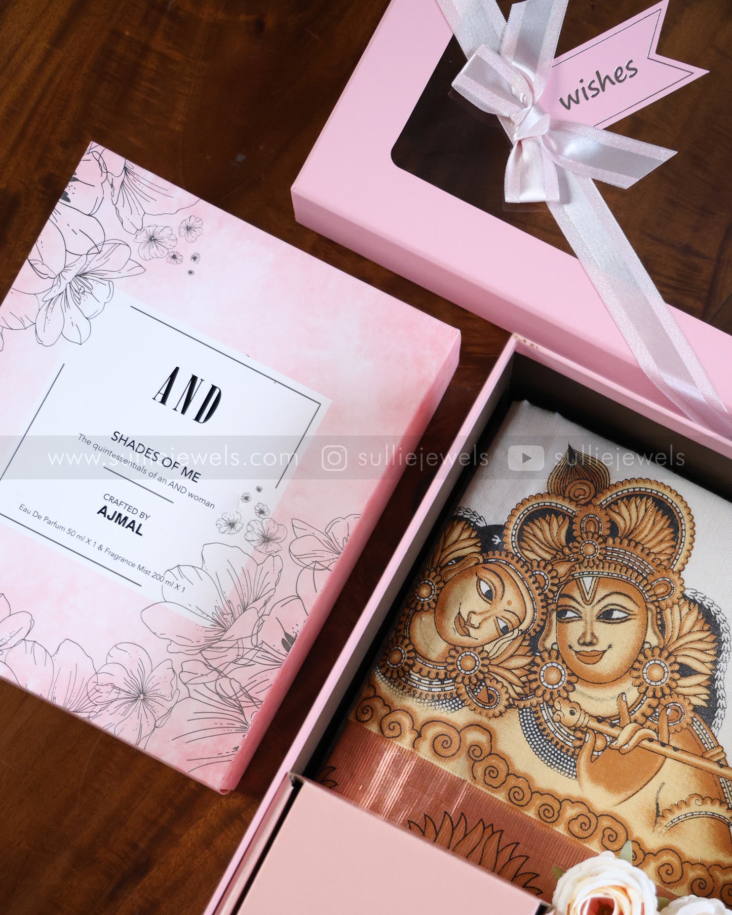 Onam Gift Hamper - Saree, Bangle set, Necklace with earring  & 250ml Ajmal Perfume