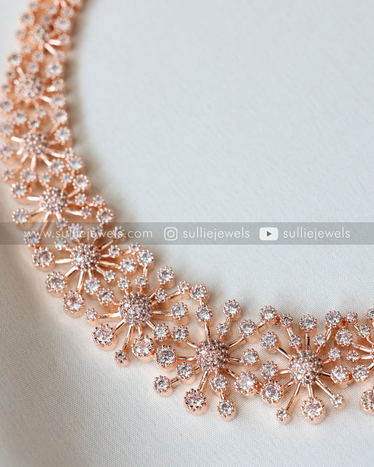 Floral AD Rose Gold Necklace with Earrings