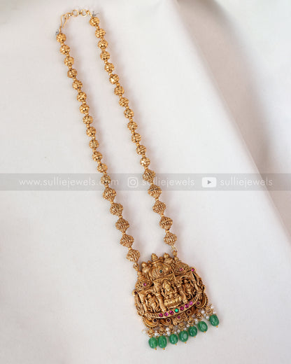 6036 - Lakshmi Copper Gold Green Beads Pendant Chain with Jhumka