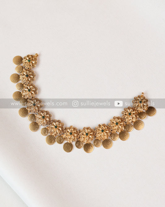 Flower Coin Necklace with Stud