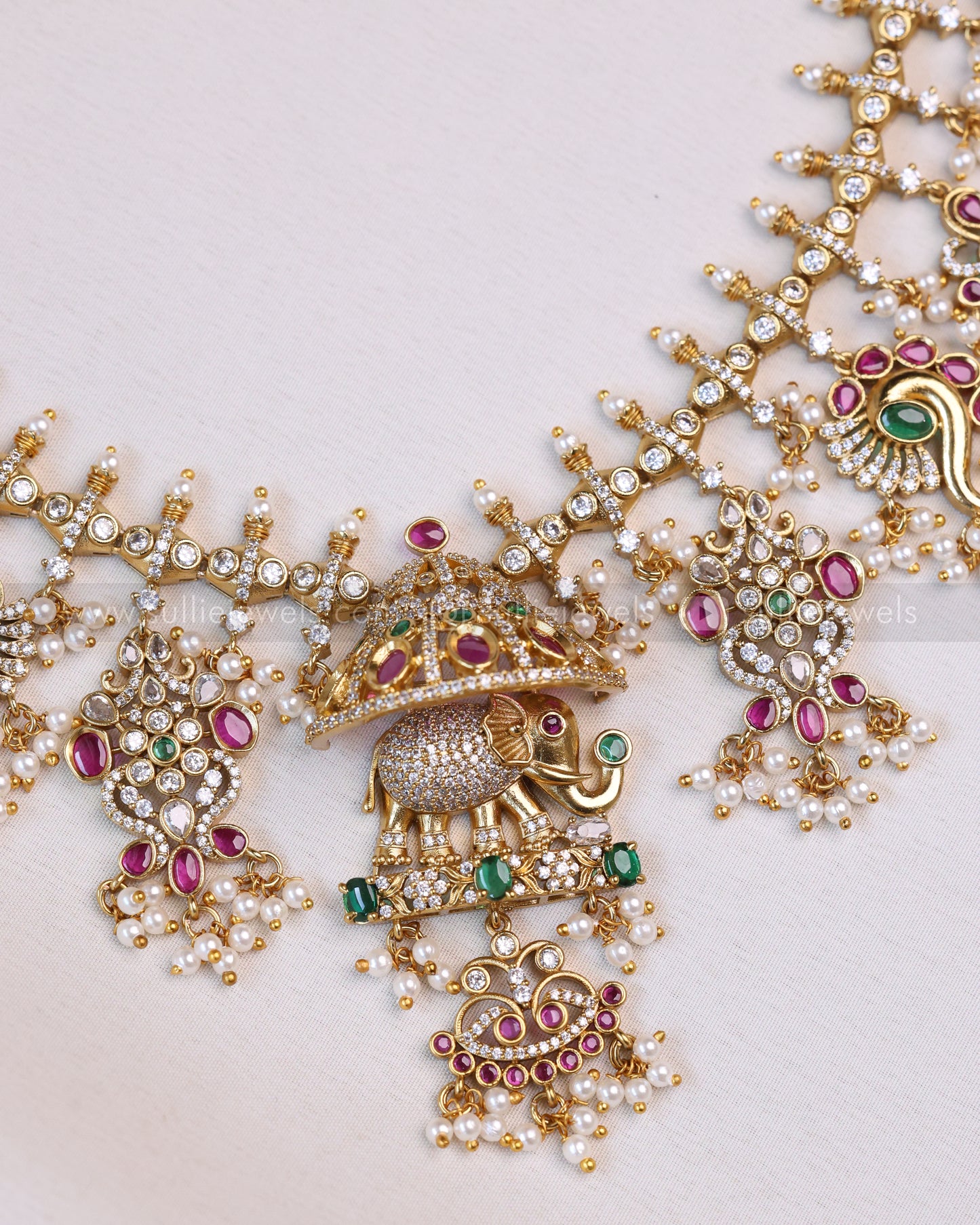 3633 - Premium AD Elephant Guttapusalu Pendant Necklace with Jhumka