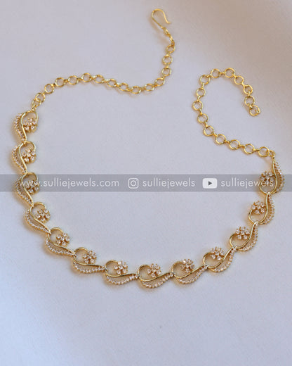 AD Floral Wave Necklace with Stud