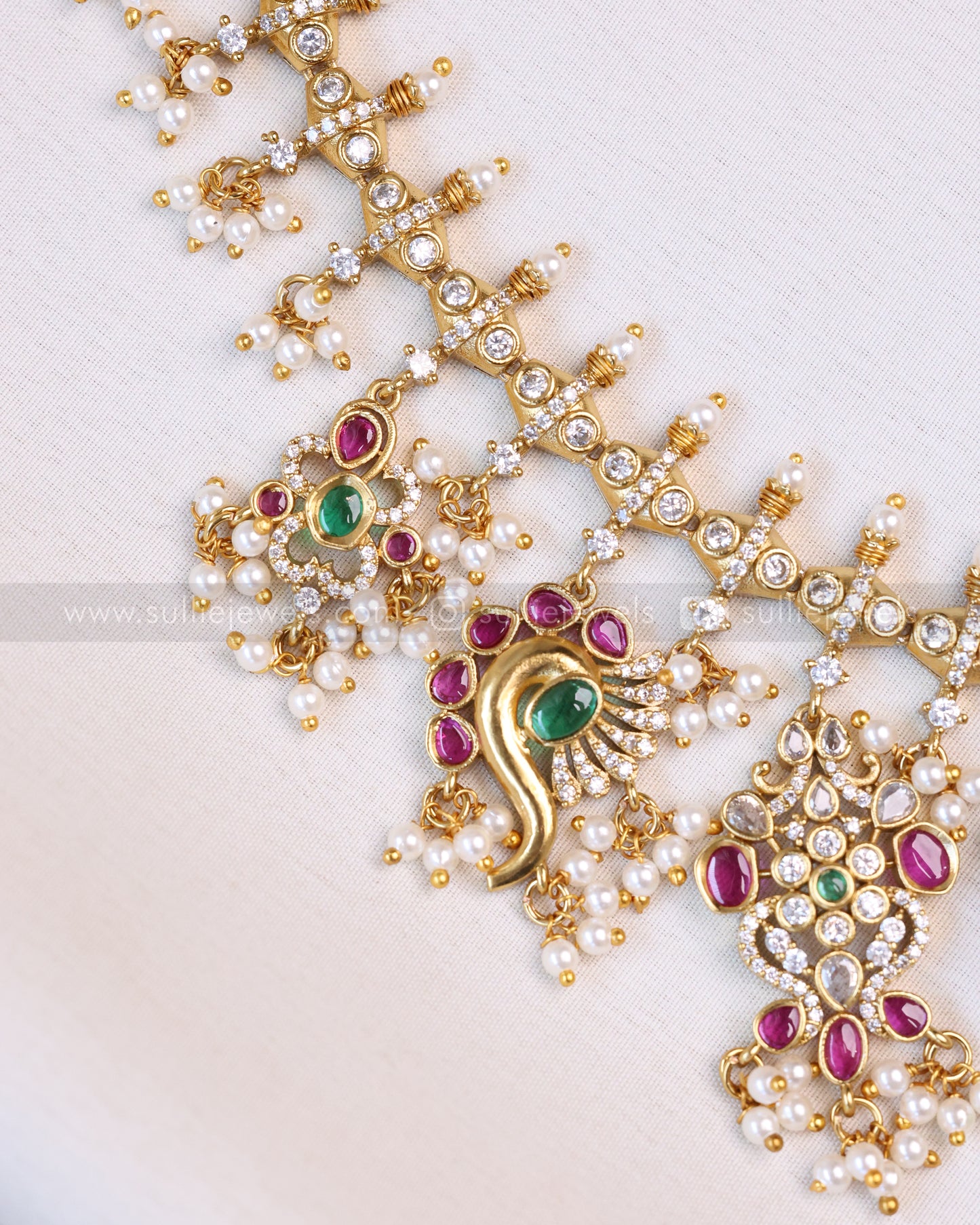 3633 - Premium AD Elephant Guttapusalu Pendant Necklace with Jhumka