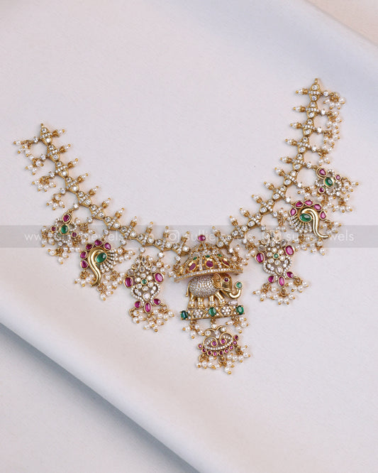3633 - Premium AD Elephant Guttapusalu Pendant Necklace with Jhumka