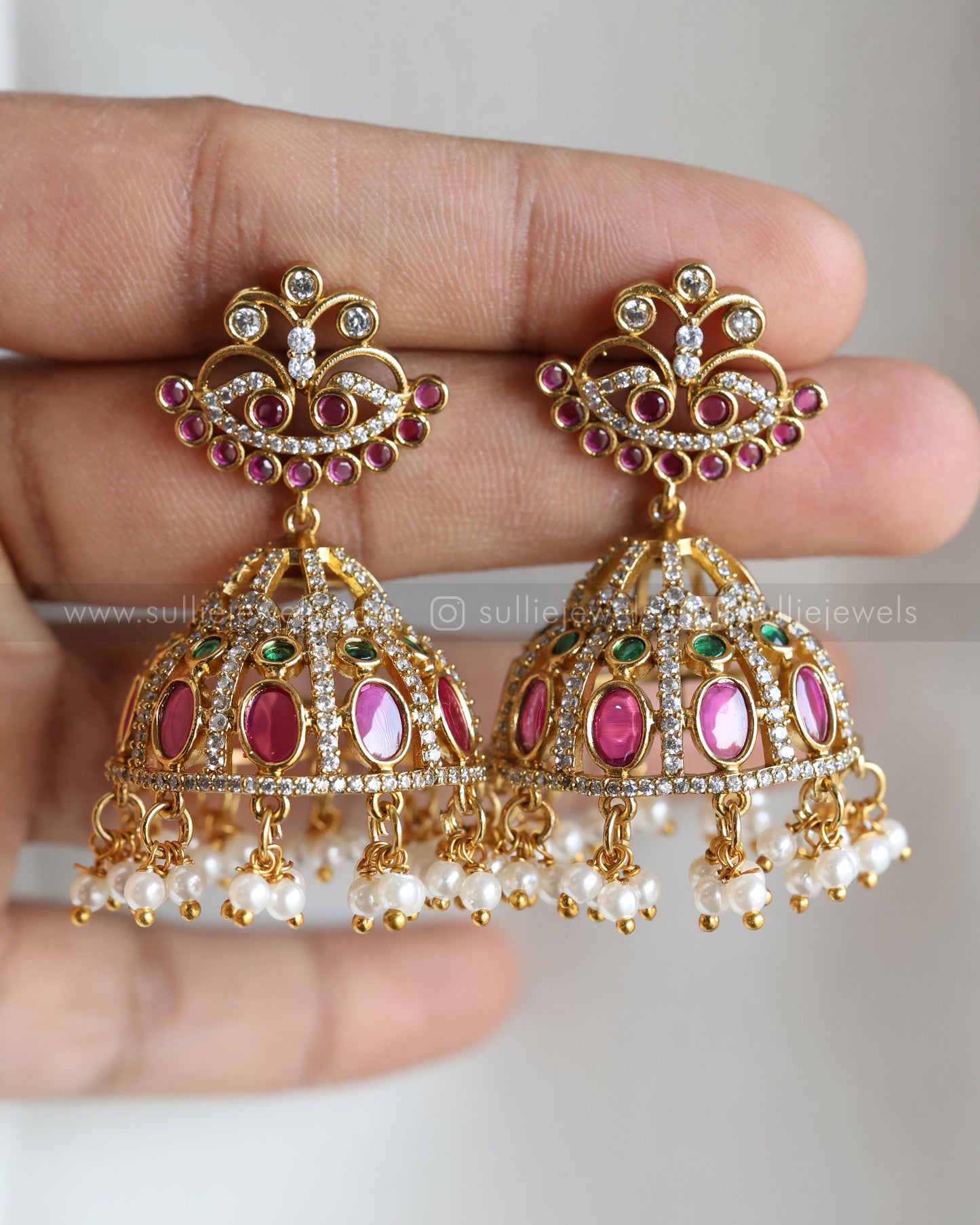 3633 - Premium AD Elephant Guttapusalu Pendant Necklace with Jhumka