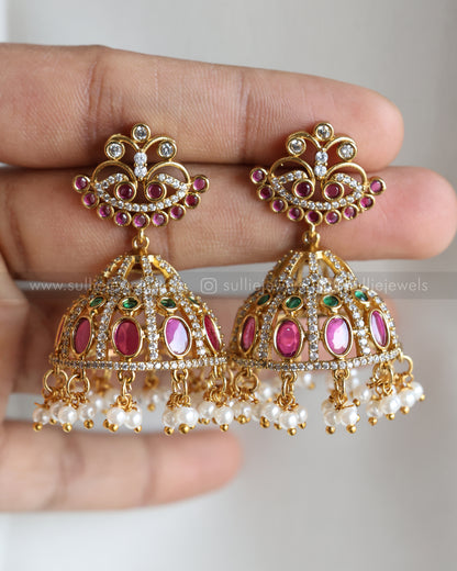 3633 - Premium AD Elephant Guttapusalu Pendant Necklace with Jhumka