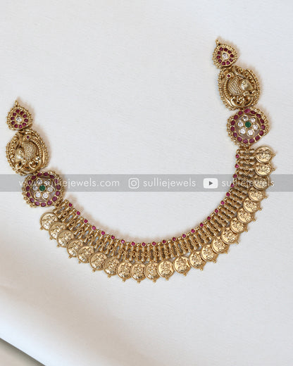 Peacock Coin Detail Necklace / Kaashumaala with Earrings