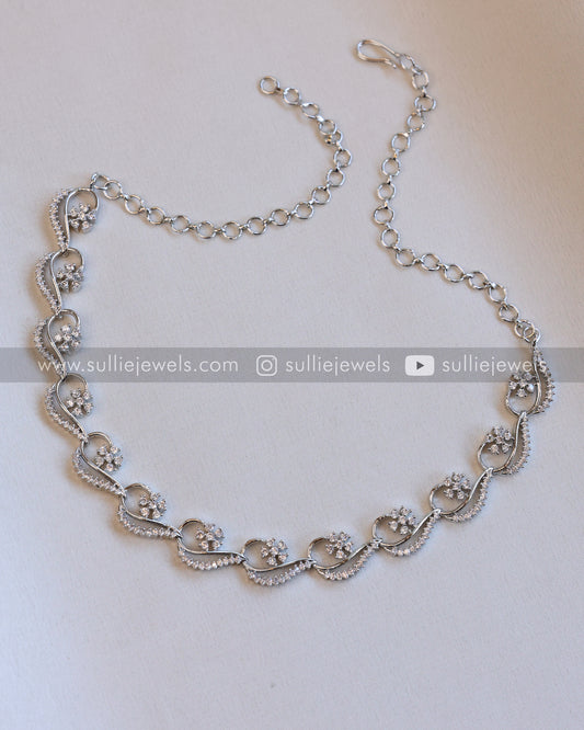 AD Floral Wave Silver Necklace with Stud