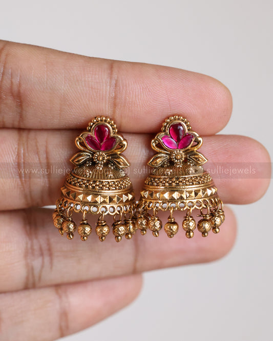 E1251 - Mini Half-Cut Jhumka - Ruby