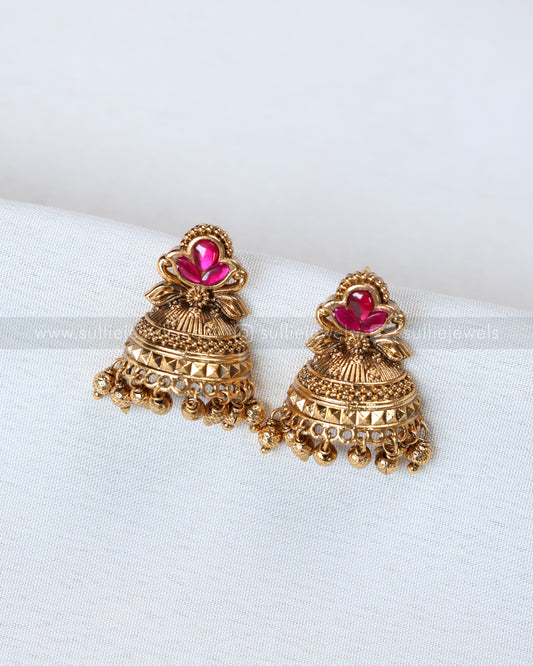 E1251 - Mini Half-Cut Jhumka - Ruby