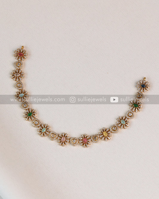 Multicolour Stone & Flower Necklace with Stud