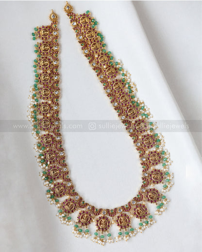 7208 - Lakshmi Mint Beads & Ruby Stone Premium Haram with Earrings