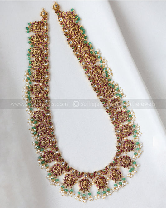 7208 - Lakshmi Mint Beads & Ruby Stone Premium Haram with Earrings