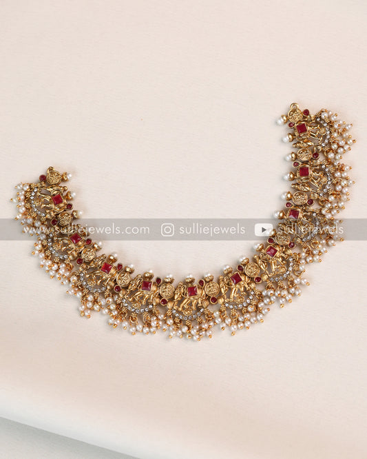 Elephant Temple Pearl Necklace with Stud