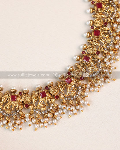 Ruby Elephant & Flower Coin Layered Combo ( 4 piece )