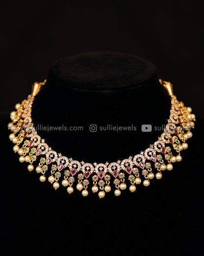 AD Ruby Necklace with Pearl drops