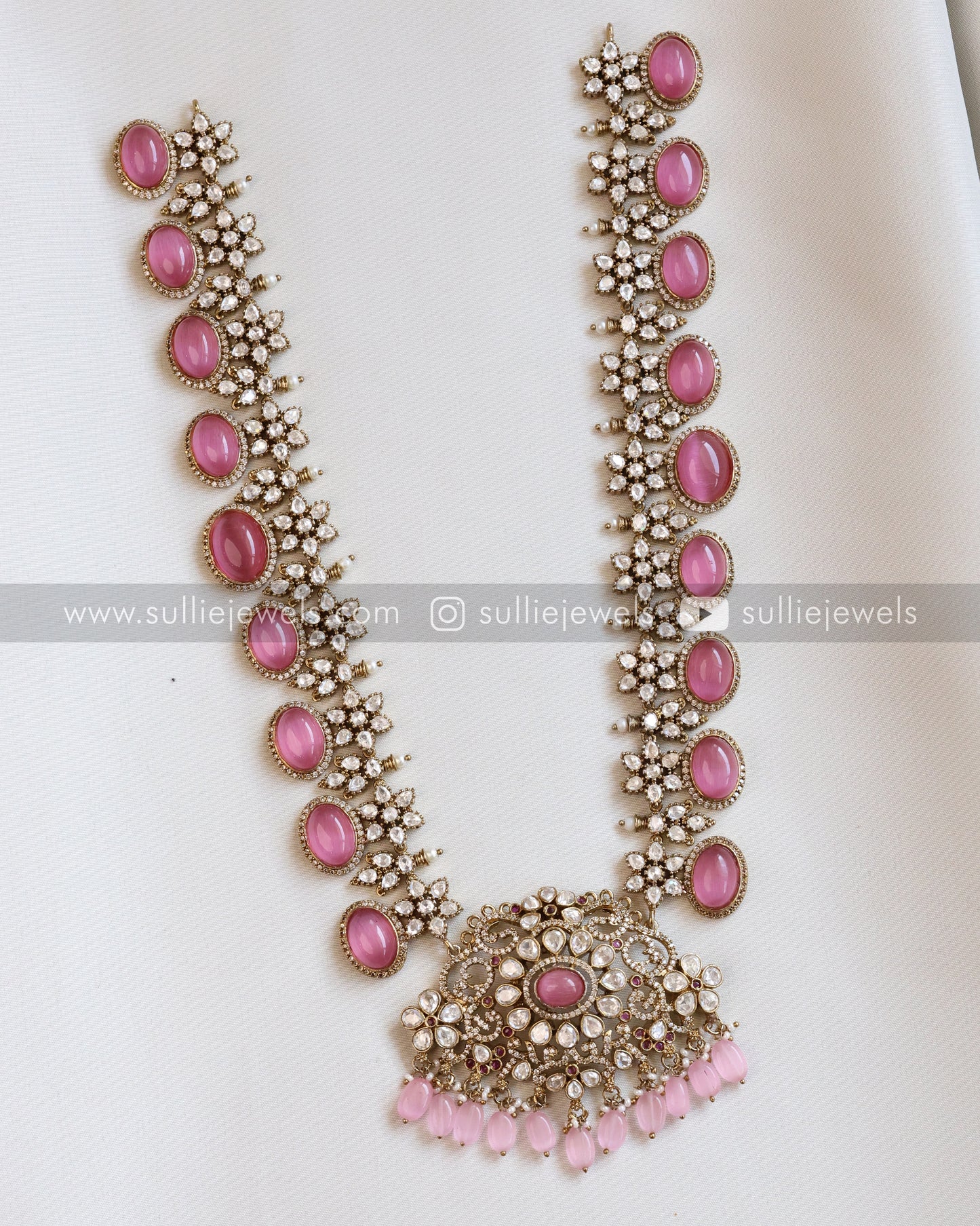 Victorian Premium Pastel Pink Long Chain Haram with Jhumka