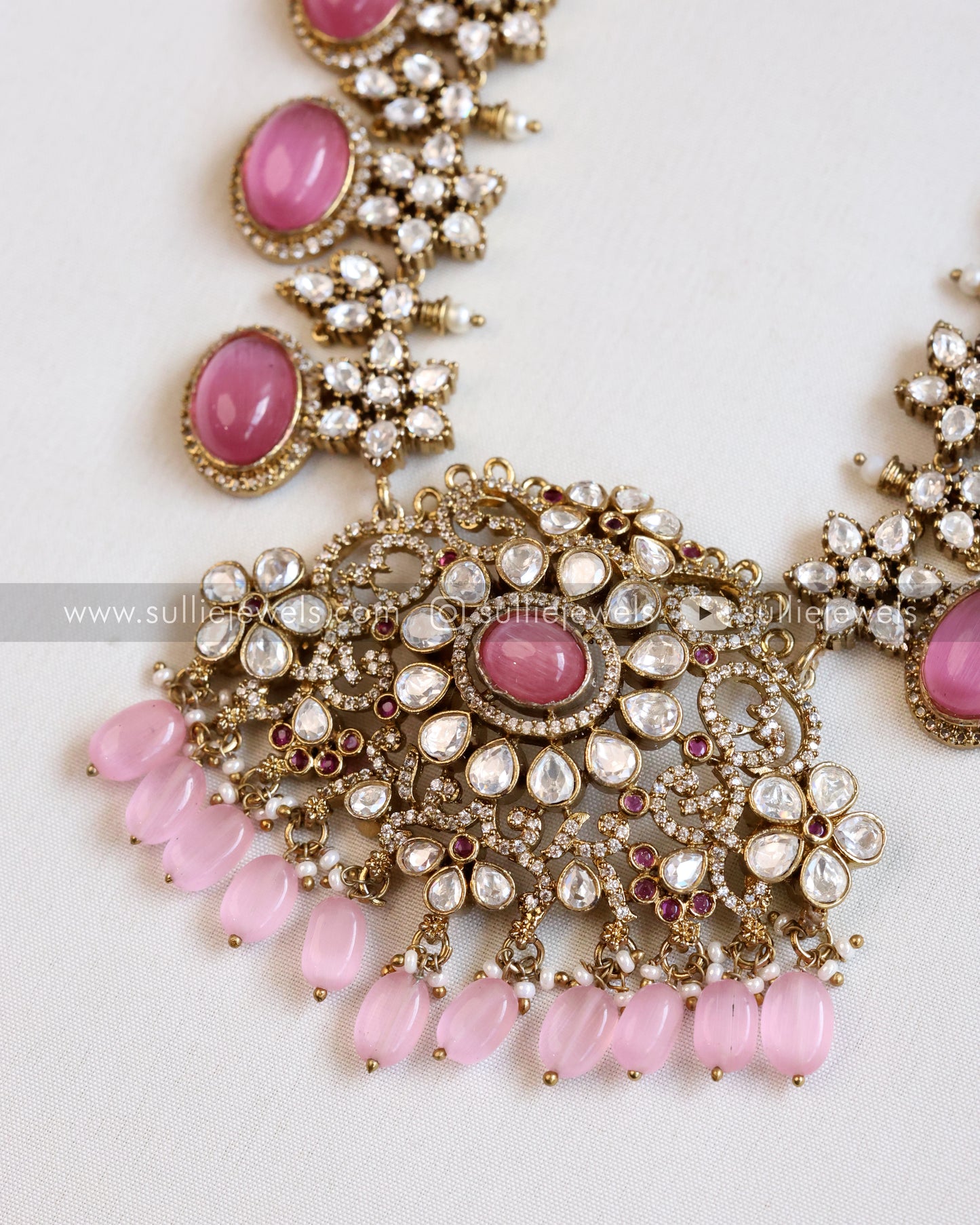 Victorian Premium Pastel Pink Long Chain Haram with Jhumka