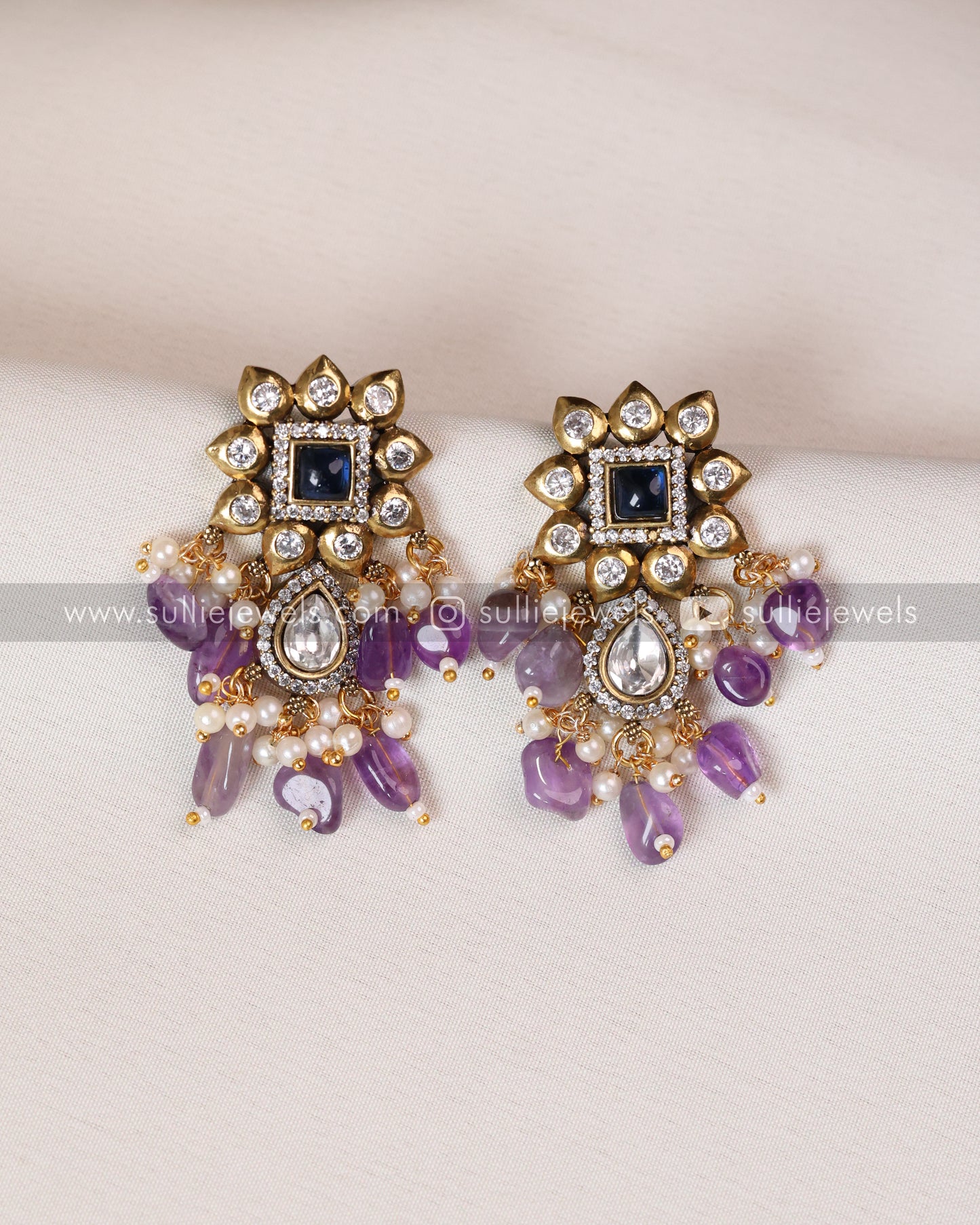 Victorian Polki Diamond Violet Combo ( 6 piece )