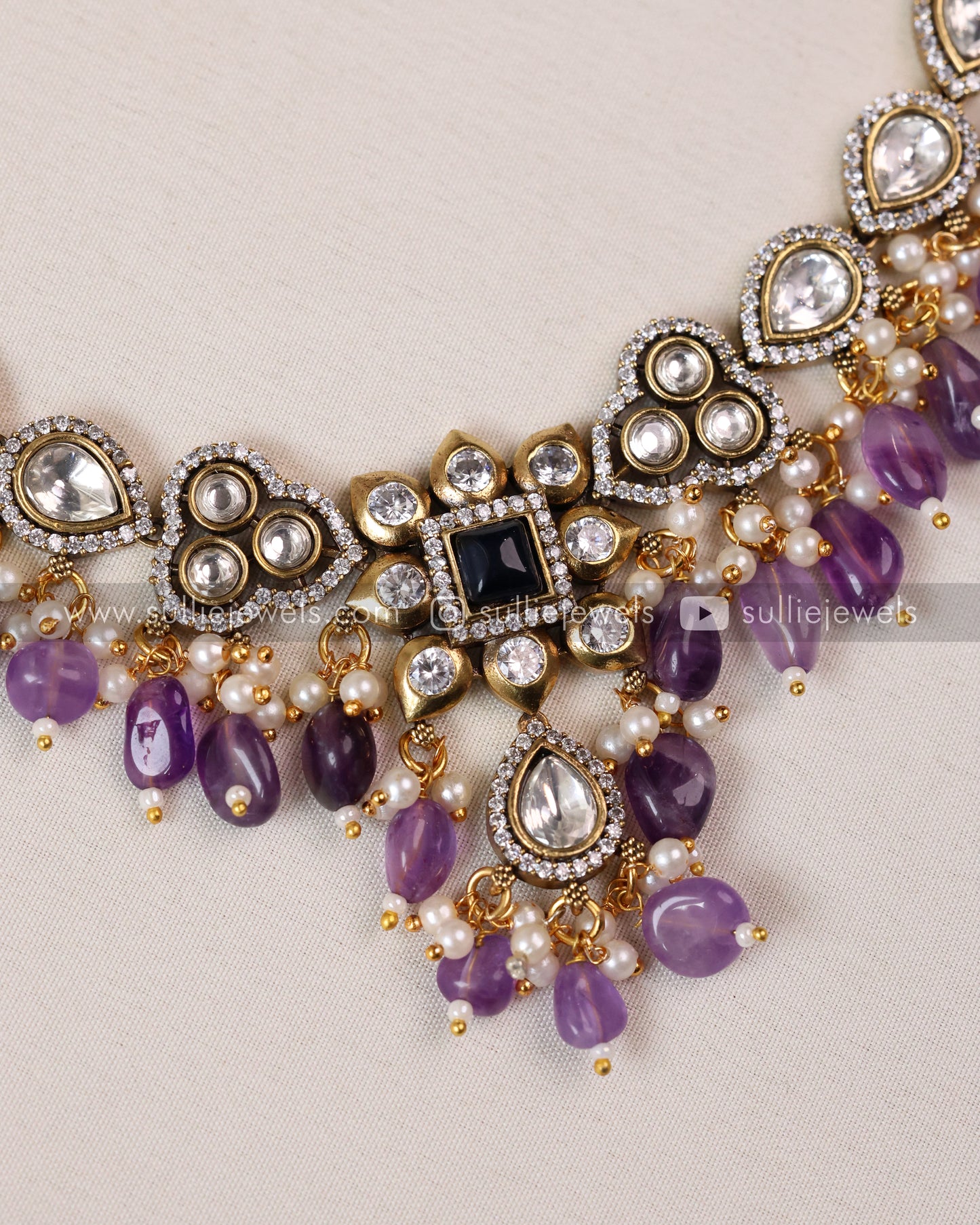 Victorian Polki Diamond Violet Combo ( 6 piece )