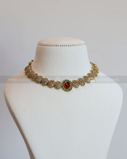 Oval AD Center Stone Necklace with Stud