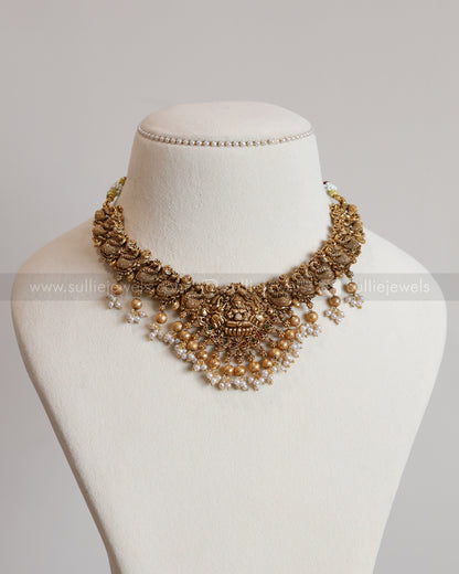 3612 - Sullie Basic - Lakshmi Peacock Copper Gold Necklace with Jhumka