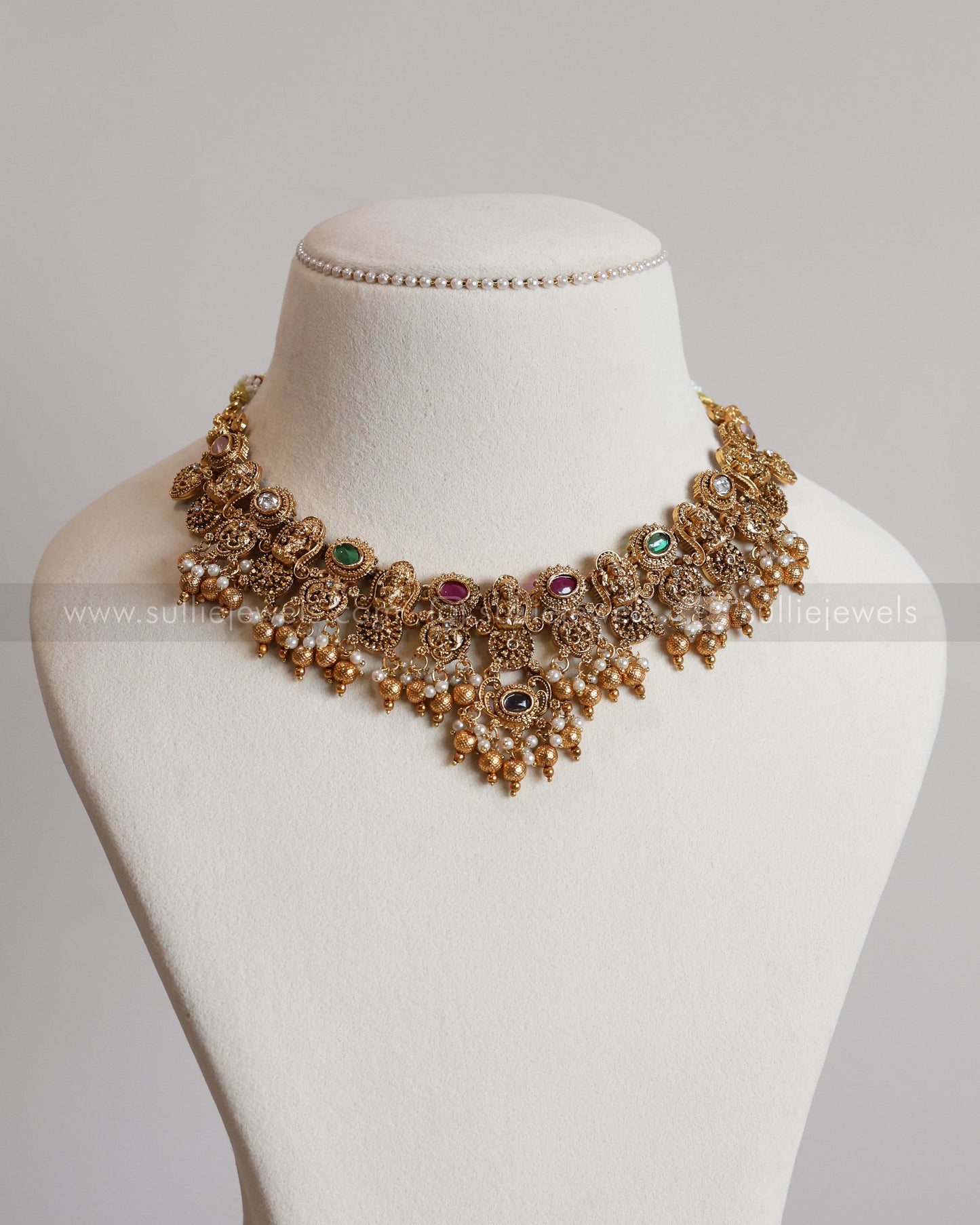 Sullie Basic - Lakshmi Multicolour Stone Gold Necklace with Stud