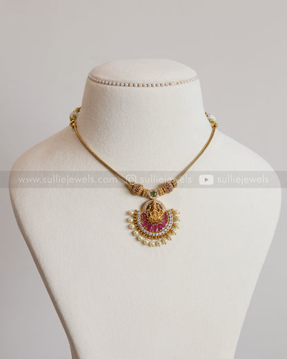 Lakshmi Pearl Pink Stone Pendant Gold Chain with Jhumka
