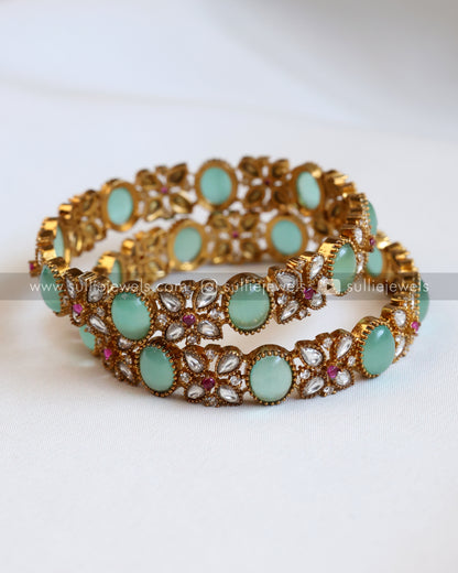 Premium Pastel Green Victorian Stone Bangle - Set of 2