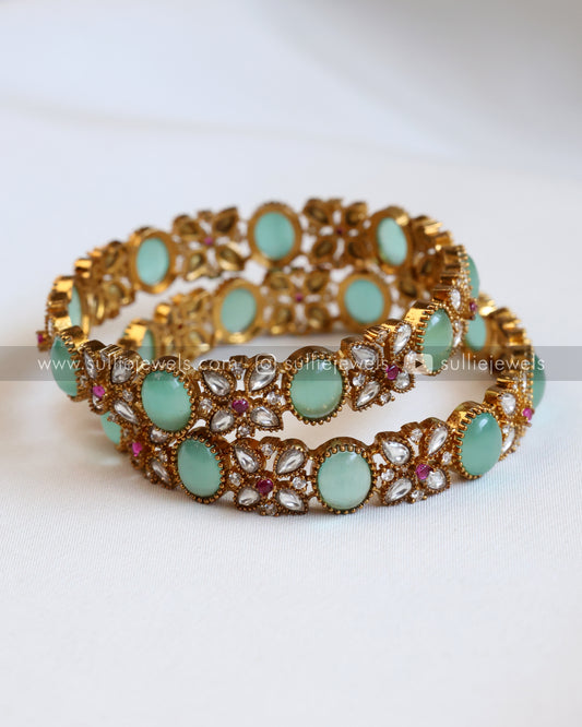Premium Pastel Green Victorian Stone Bangle - Set of 2