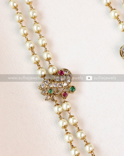 Pearl & Peacock Elegant Long Chain with Stud