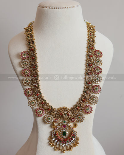 Lakshmi Coral Stone Long Chain / Haaram with Earring