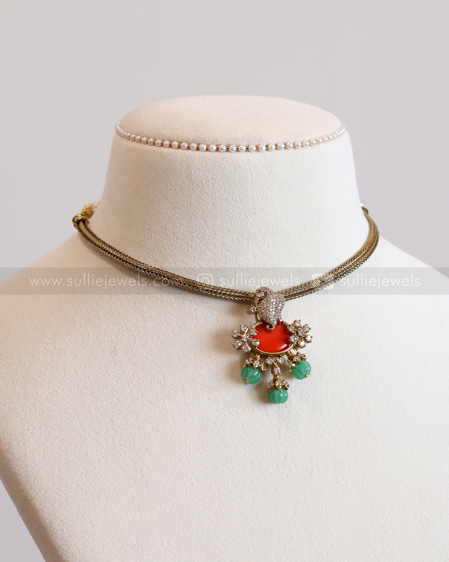 Orange Centre Stone AD Choker with Earring