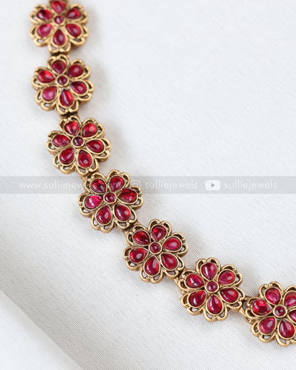 3881 - Ruby Stone Flower Necklace with Jhumka