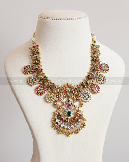 Lakshmi Coral Stone Necklace with Earring