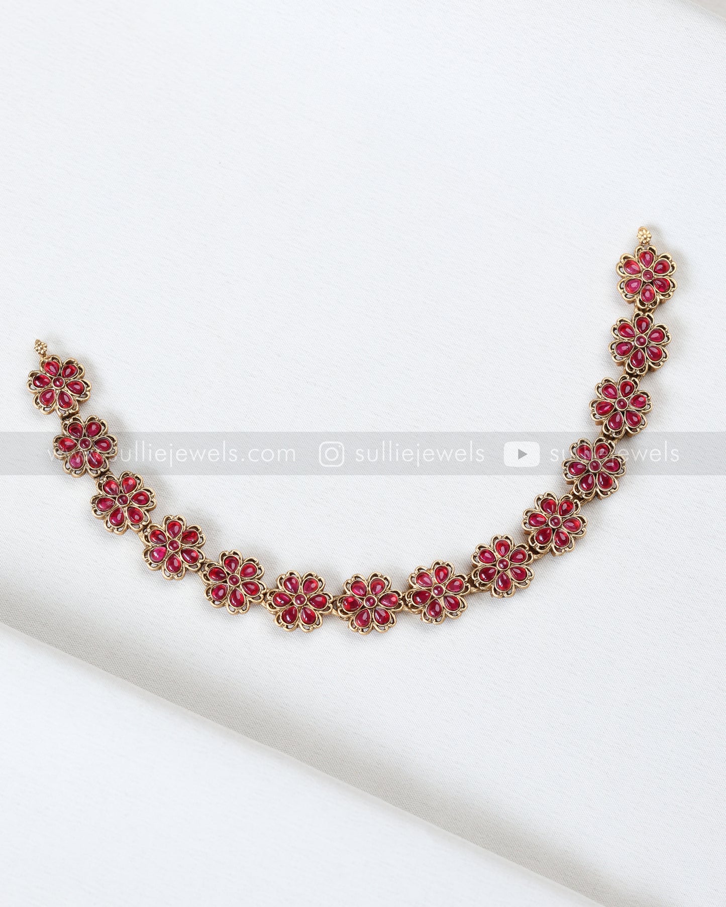 3881 - Ruby Stone Flower Necklace with Jhumka