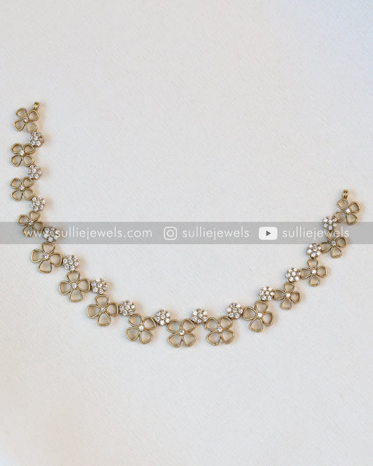 Gold Flower & Diamond Necklace with Earrings