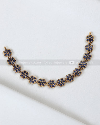 3882 - Blue Stone Flower Necklace with Jhumka