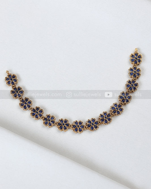 3882 - Blue Stone Flower Necklace with Jhumka