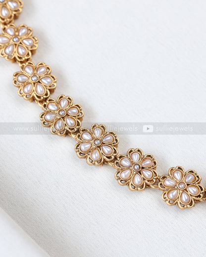 3880 - White Pearl Flower Necklace with Jhumka