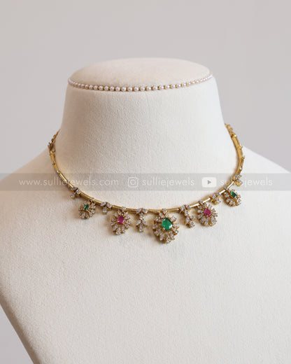 3619 - Green & Ruby AD Stone Hasli with Stud