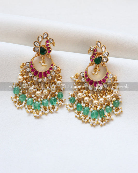 Premium Real Jadau Kemp Peacock Earring