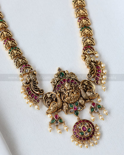 7210 - Lakshmi Peacock Designer Kemp Long Chain with Earrings
